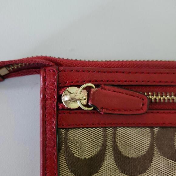 Vintage Coach Women's Wristlet Small Brown Red Signature Canvas Leather Clutch - Picture 7 of 13